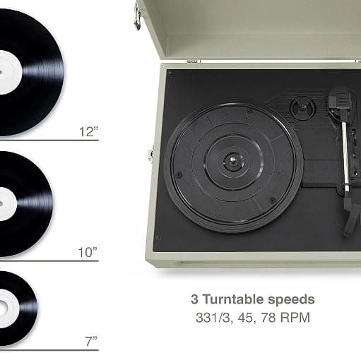 Crosley Voyager Portable Turntable - Bluetooth Record Player, 3-Speed Suitcase Vinyl Player, Home Turntables for Vinyl Records, Built in Stereo Speakers & Bluetooth Receiver, AUX Input, Dune thumbnail 3
