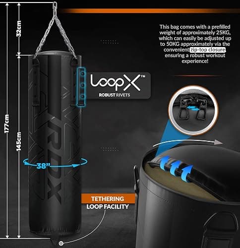 RDX Heavy 5FT Punching Bag for Pro Training, 55lbs Pre Filled with 110lbs Max Filling Capacity, 3PC Boxing Bag Set with Gloves Hanging Steel Chain, Kickboxing MMA Muay Thai BJJ Karate Home Gym Fitness thumbnail 2