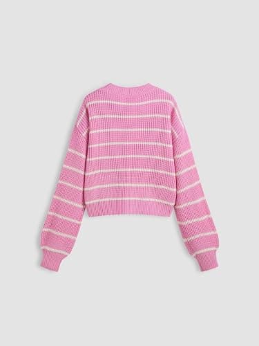 CIDER Women’s Cropped Striped Sweater Long Sleeve Crew Neck Trendy Pullover Tops thumbnail 5