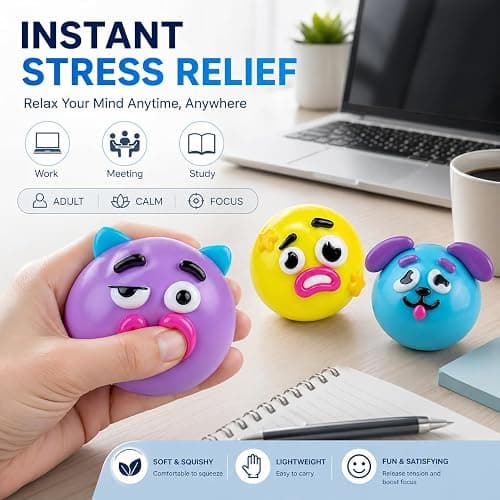 NEW Smushers Squishy, Cute Easy Squeezy Funny Face Squishy Stress Balls, Stress Relief Desk Accessory for Adults (Pink+Blue+Yellow) thumbnail 3