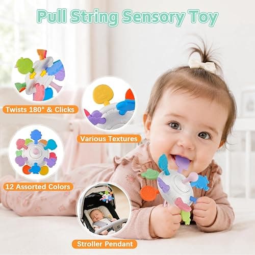 Plunack Montessori Baby Toys 6 in 1 Sensory Developmental Learning Set | Stacking Blocks, Rings, Pull String, Suction Cup Spinner, Matching Eggs & Sensory Bin, BPA-Free, Infant Developmental Skills thumbnail 7