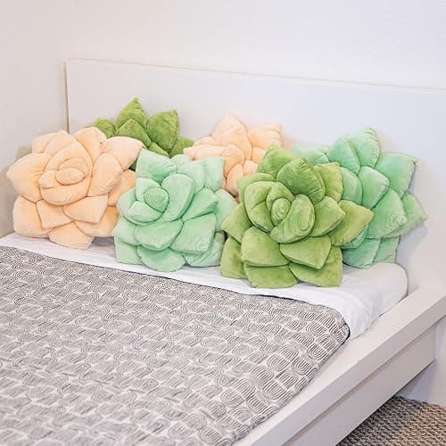 Green Philosophy Co. Succulent® Pillow 16" – Soft 3D Decorative Flower Throw Pillow, Unique Blush Peach Plush Flower Cushion, Perfect for Couch, Sofa, Bedroom Decor, Gift for Plant Lovers thumbnail 2