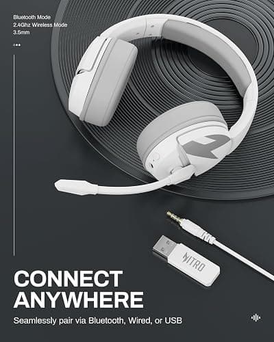 acer Wireless Gaming Headset, PS5 Headset with 2.4GHz for Ps5, Ps4, PC, Switch, Bluetooth 5.3 + 100Hrs Gaming Headphones with Noise Canceling Mic for Laptop, Mobile, Mac, 50mm Drivers (White) thumbnail 6