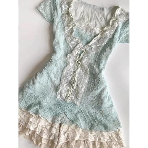 Wayolyn Vintage Sexy Women’s Slim Fit Crop Tank Top with Lace Trim Cutecore Kawaii Clothes Blue Shoujo Clothes thumbnail 5