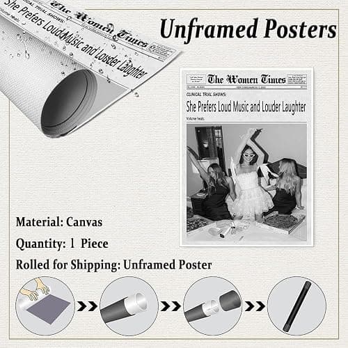 Vintage Newspaper Wall Art Black and White Feminist Canvas Posters Loud Music Laughter Quote Print for Trendy Preppy Party Room Closet Bedroom Empowerment Wall Decor 11x14in Unframed thumbnail 2