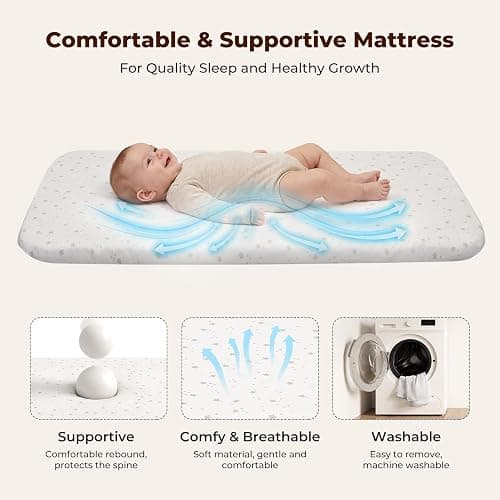 Ezebaby Baby Bassinets Bedside Sleeper, Portable Bedside Bassinet for Baby Newborn Infants with Adjustable 7 Heights and All Mesh Sides, Newborn Crib with Mattress and Soft, Breathable Sheet | Baby bassinets thumbnail 7