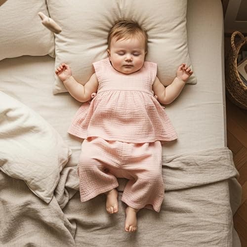 citgeett Baby Girl Summer Clothes Outfit Cotton Linen Sleeveless Ruffle Shirt and Wide Leg Pants Toddler Girls Clothes Set thumbnail 5