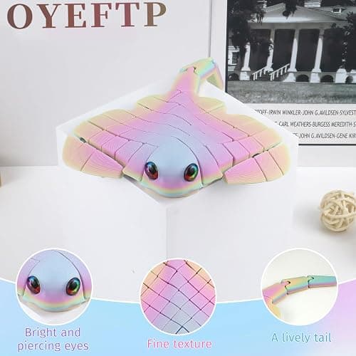 Manta Ray Fidget Toy, 3D Printed Toy Articulated Sea Animal Fidget Toys - Mantaray Multicolor PLA Flexible Fish Sensory Toy for Teens & Adults, Desk Toys for Stress Relief, Easter Basket Stuffers thumbnail 5