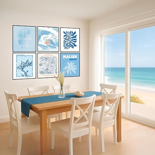 Blue Beach Coastal Wall Decor - 8x10 Inches Set of 6 UNFRAMED Cowgirl Granddaughter Posters & Prints - Ocean Nautical Surfboard Neutral Wall Art - Aesthetic Summer Minimalist Abstract Beachy Wall Art (8x10" Beach Poster) thumbnail 6