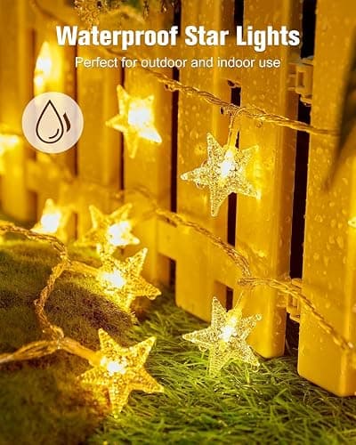 Minetom Star String Lights Battery Operated - 17 ft 50 LED Star Fairy String Lights with Timer, Waterproof for Indoor Bedroom Tent Loft Bed Patio Party Wedding Ramadan Decorations, Warm White thumbnail 8