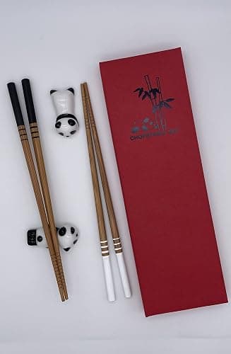 Sushi Essstäbchen Set Panda 2 Paar inklusive Keramik-Unterleger Premium Holz Nachhaltig Japanisch Chinesisch Koreanisch Taiwanesisch thumbnail 4