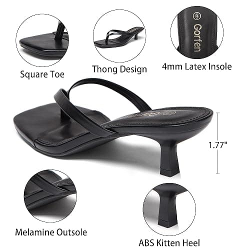Gorfen Women's Kitten Heel Sandals Square Toe Slip on Flip Flop Heels 2 Inch Thong Sandals Party Dress Heeled Sandals thumbnail 6