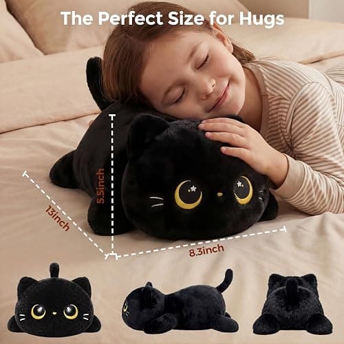 Mewaii Cute Black Cat Plush Pillow, Kawaii Plushies Black Cat Stuffed Animals, Squishy Plushies, Cuddle Plush Pillow for Kids & Girls (13 Inch) thumbnail 2