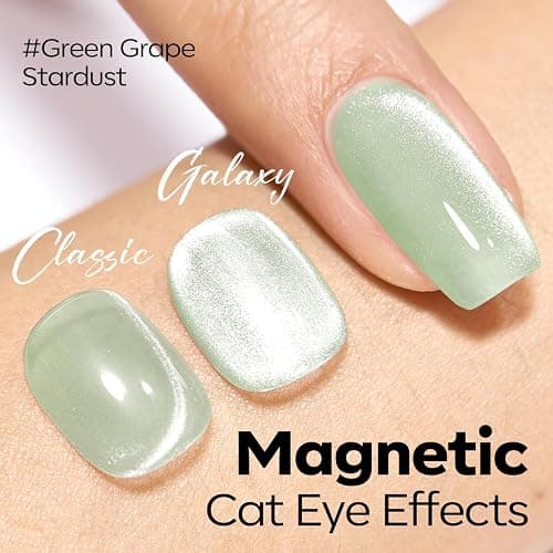 modelones Cat Eye Gel Nail Polish Green, Green Grapes Glitter Magnetic Nail Polish with Magnet Soak Off U V Winter Gel Polish Shimmer Nail Art Manicure Salon DIY thumbnail 2