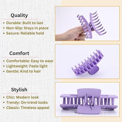 Purple Hair Clips for Women - 8 Pack 4.3 Inch Large Hair Claw Clips for Women Thin Thick Curly Hair, Big Matte Banana Clips,Strong Hold jaw clips thumbnail 5