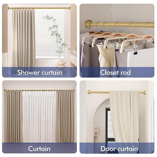 Shower Curtain Rod Adjustable 32"-80", Tension Shower Curtain Rod No Drilling Stainless Steel Rust Proof for RV Bathroom Shower Stall Apartment, Gold thumbnail 6