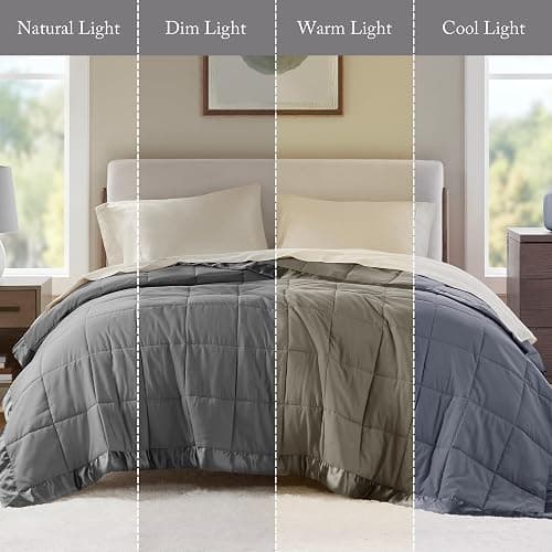 Madison Park Windom Down Alternative Blanket, Premium 3M Scotchgard Moisture Wicking Treatment, Lightweight and Soft Bed Cover For All Season, Satin Trim, Charcoal Full/Queen thumbnail 9