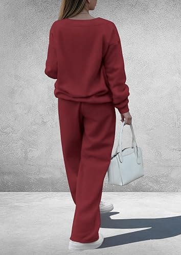 PRETTYGARDEN Casual Winter Two Piece Sets for Women 2025 V Neck Sweatshirt Loose Wide Leg Pants Tracksuit Knit Fall Outfits thumbnail 2