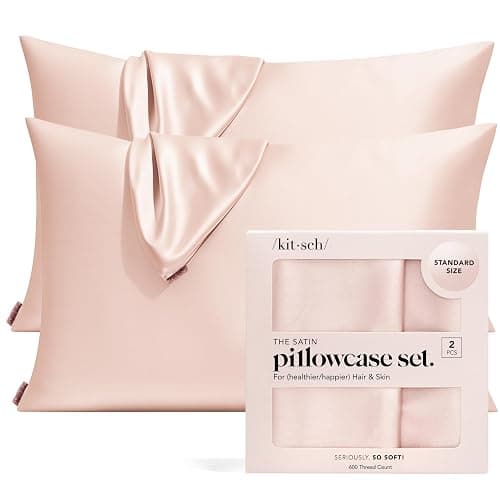 Kitsch Satin Pillowcase with Zipper for Hair & Skin, Softer Than Silk Pillow Cases Queen, Wrinkle-Free, Smooth and Cooling Satin Pillow Covers, Standard Size 19"x26" - Blush, 2pcs - Image 1