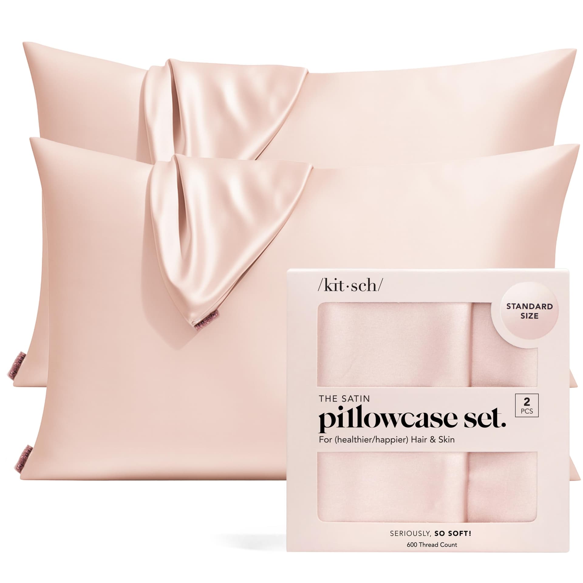 Kitsch - Funda de Almohada de satén para Cabello y Piel más Suave Que la Seda, Fundas de Almohada de satén refrescante con Cierre, tamaño estándar (Rubor, Paquete de 2) - Image 1