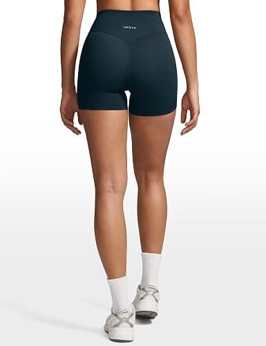 INGIA Womens High Waist No Front Seam Biker Shorts 4 Inches Running Volleyball Spandex Yoga Gym Workouts thumbnail 5