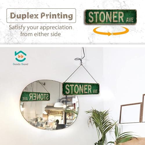 Booda Brand Stoner Avenue Street Sign 4 Signs of Exit 420 /High St/Mary Jane Lane/Stoner Ave for Room Decor, Duplex Printed Trippy Room Decor for Stoner, Vintage Rustic Retro Garage Decor Sign thumbnail 2