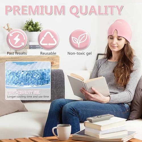 Headache Relief Cap, Tasteless Cooling Gel Migraine Relief Cap | Migraine Relief Products, V-Shaped Nose Design, 360 Degree Surround, for Relieve Pressure, Hangover, Tension, Eye Edema thumbnail 4