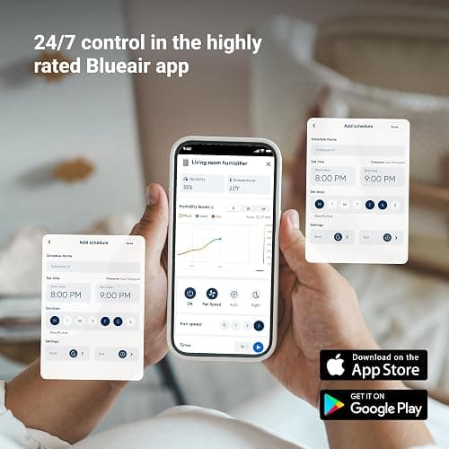 BLUEAIR Premium Smart Humidifier for Large Rooms, Bedrooms, Better Sleep with Evaporative Invisible Mist Tech, Auto Humidify, Easy Top Fill, Smart Control with App, Touchscreen, 3.5L Tank for 48 hours thumbnail 7