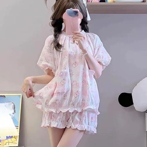 Wayolyn Y2K Jojifuku Cutecore Short Sleeve Shirt Shorts Sets Kawaii Bow Graphic Rabbit Pajamas Set Cute Pjs Summer thumbnail 4
