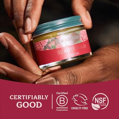 Badger Rose Beauty Balm, 100% Organic Nourishing Treatment For Face, Neck & Hands w/Pure Rose Essential Oil, Intensive Long Lasting Face Moisturizer for Women & Men, 1 oz Glass Jar thumbnail 8