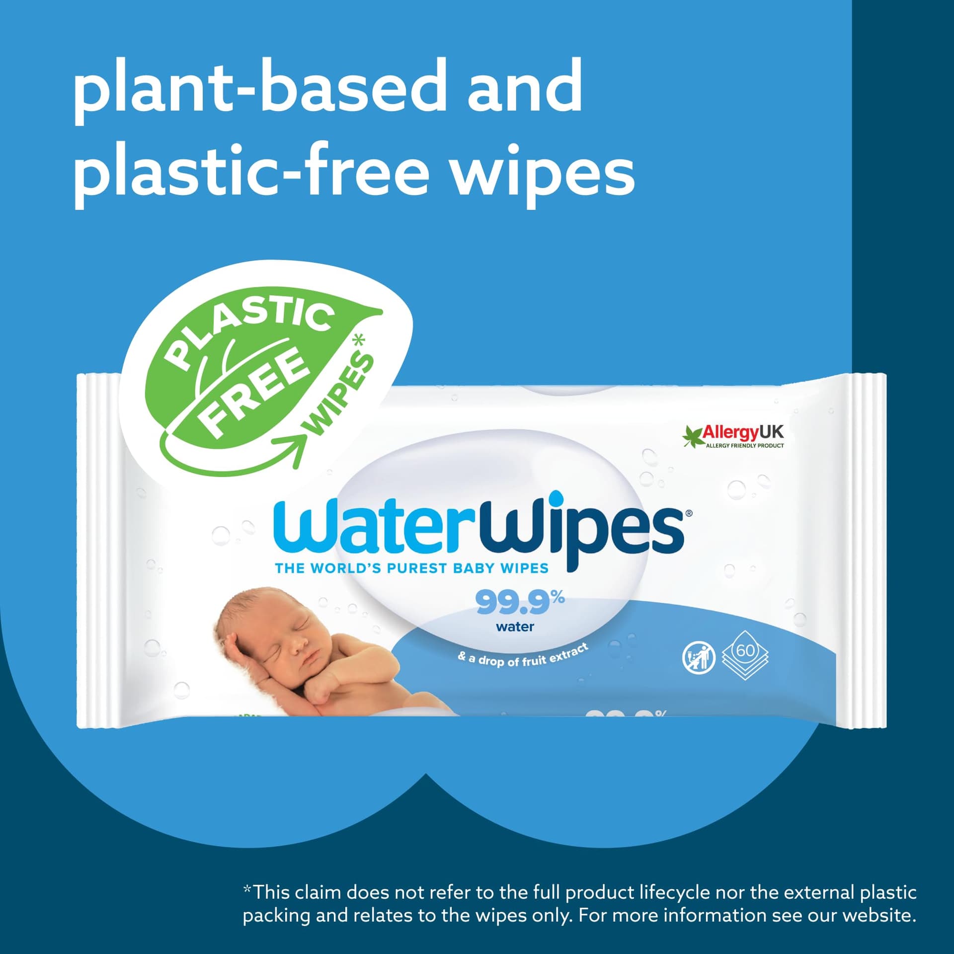 WaterWipes 240 Pack, Biodegradable Baby Wipes, 99.9% Water Based Wet Wiped, Unscented & Hypoallergenic, For Sensitive Skin & Newborns (4 packs x 60 wipes) - 60 count (Pack of 4) thumbnail 5