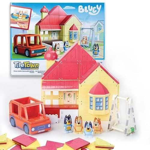Tile Town Bluey Heeler Family Home 52-Piece Magnetic Tile Playset, Interactive STEM Magnetic Tiles Toys, Includes Bluey & Bingo Figures, Action Tiles - Image 1