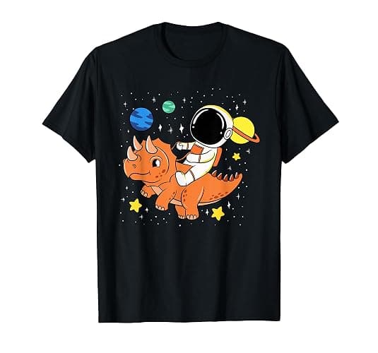 Astronaut Planets Dino Triceratops Dinosaur Space Galaxy T-Shirt - Image 1