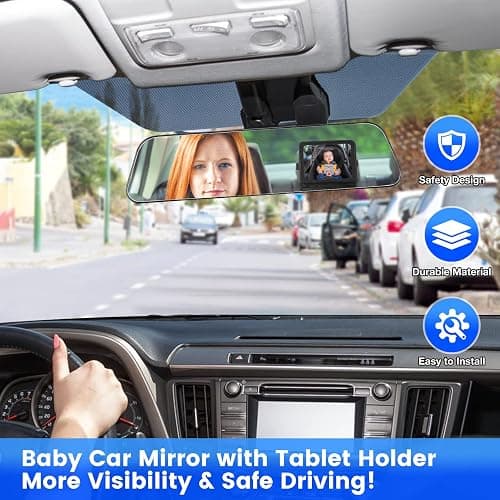 Brislut Baby Car Mirror with Adjustable Tablet Holder, Road Trip Essentials for Kids, Backseat Mirror to See Rear Facing Infant, Ipad Case for Car Headrest thumbnail 6