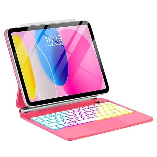TabletKeyer Magic for iPad A16 11th/10th Generation Case with Keyboard,Trackpad Floating Rainbow Backlit Keypad with Cantilever Magnetic Cover for iPad 11-inch 2025/10 Gen 10.9" 2022 Pink - Image 1