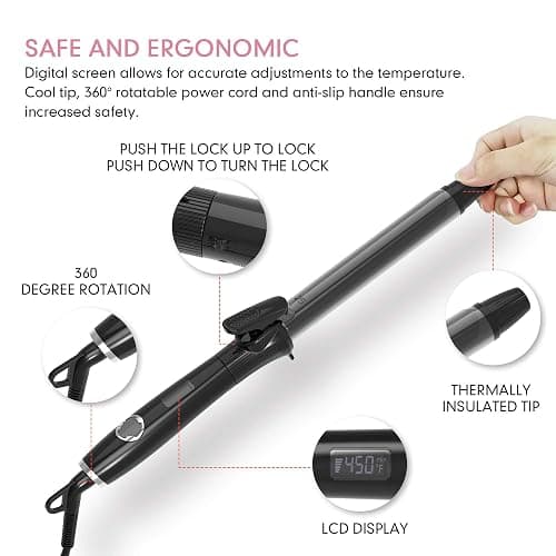 1 1/4 Inch Curling Iron with Clipped Tourmaline Ceramic Barrel Professional 1.25 Inch Hair Curler up to 450°F Dual Voltage for Traveling 60 Mins Auto Off Suit for Different (Black, 1.25 Inch) thumbnail 3