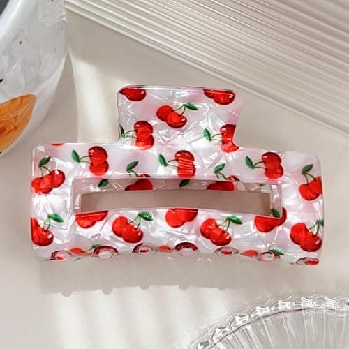 FRUZJAY Cherry Hair Claw Clips Acrylic Hair Clip Fruit Hair Clamp Red Cherry Hair Accessories Square Shape Hair Clips Non-Slip Strong Hold Hair Jaw Clip Spring Summer Beach Hair Barrettes for Women thumbnail 4