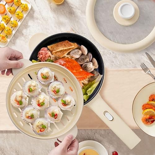Dezin Hot Pot Electric, 2L Non-Stick Sauté Pan, Rapid Noodles Cooker, Mini Portable Pot for Steak, Egg, Fried Rice, Ramen, Oatmeal, Soup with Power Adjustment & Spatula, College Dorm Room Essential thumbnail 2
