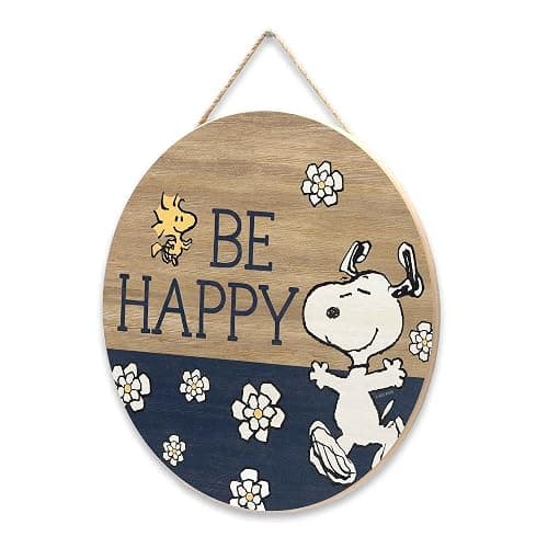 Peanuts Snoopy Be Happy Round Hanging Wood Wall Decor - Fun Snoopy Sign for Home Decorating - Great Gift Idea thumbnail 3