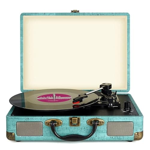 Giradischi Vinile, 3 Velocità (33 1/3, 45 E 78 Giri) stereo Portatile Giradischi, con Altoparlanti Incorporati, Bluetooth, 3.5mm AUX-IN E Jack per Cuffie, Linea RCA - Image 1