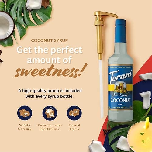 Torani Sugar Free Coffee Syrup, Coconut Flavored Syrup for Drinks, Zero Calorie, Pump Included, 25.4 Fl Oz thumbnail 2