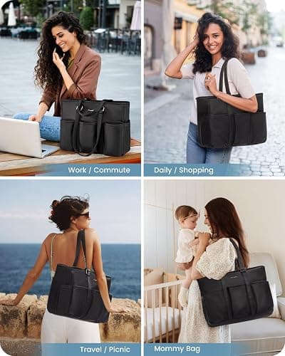 LOVEVOOK Laptop Tote Bag for Women Work, Teacher Tote Bag Nurse Bag With Large Cup Holder, Utility Professional Computer Bag For Work/Travel/College/Daily, Large Purse Handbag With Multi Pockets thumbnail 6