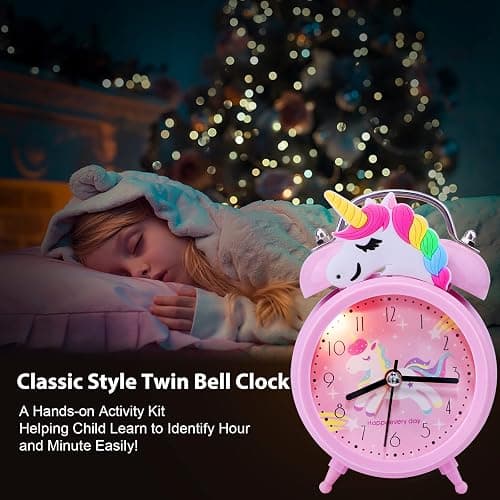 QearFun Unicorn Alarm Clock for Girls Kids, Cute Bedroom Decoration, Non Ticking Silent Second Hand, w/Backlight Super Loud Twin Bell, for Kids Toddlers Unicorn Gifts 1 thumbnail 5