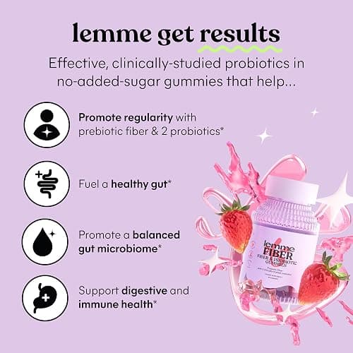 Lemme Fiber & Probiotic Gummies for Adults, Promotes Regularity & Digestive Health, No Sugar Added Strawberry Flavor, 4g Prebiotic Fiber & Clinically Studied Probiotic Strains, (60 Count) thumbnail 2