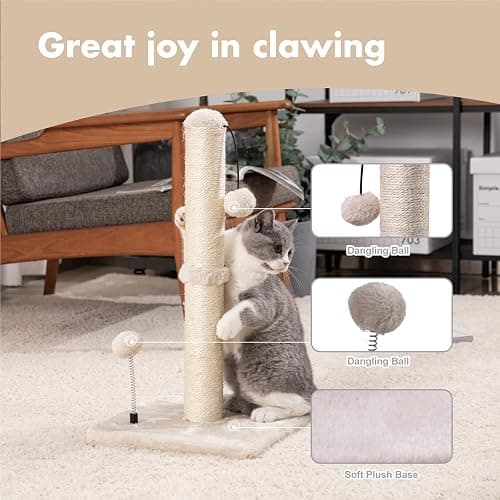 MECOOL Cat Scratching Post Premium Basics Kitten Scratcher Sisal Scratch Posts with Hanging Ball 22in for Kittens or Smaller Cats (22 inches for Kitten, Beige) thumbnail 2
