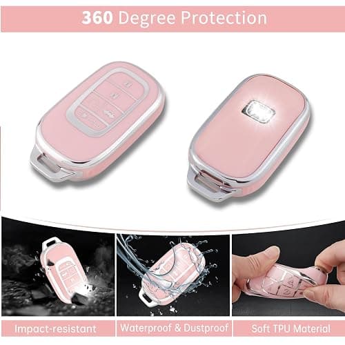 Pangpai Pink Key Fob Cover for Honda, Soft TPU Key Case Protection with Bling Keychain Fit for 2022 Honda Accord Civic CRV Pilot Odyssey 11th Gen Smart Key Holder thumbnail 3