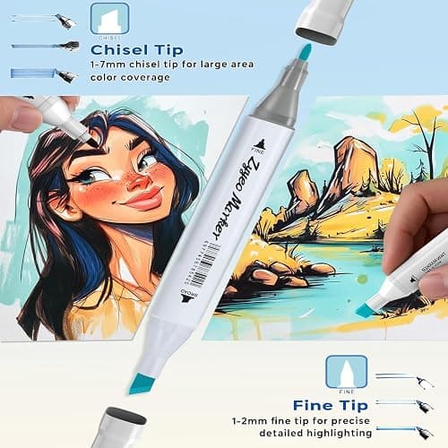 ZYYEO Alcohol Markers Pens,80 Colors Dual Tip Art Markers for Adults, Drawing with Non-Blending,Coloring,Sketching, Wide Chisel and Fine Tip Equipped with Black Suitcase thumbnail 5