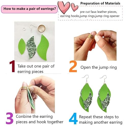 AOUXSEEM 181 Pcs Leaf Faux Leather Earrings Making Kit for Beginner, Contains 60 Pre Cut Lightweight Glitter Printed Synthetic Fabric Pieces and Hypoallergenic Hooks Jump Rings (Solid A) thumbnail 5