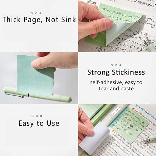 Green Lined Sticky Notes Set, 240 Sheets Pastel Sticky Note Pads, Self-Stick Index Tabs Memo Notepads for School, Office and Home thumbnail 4