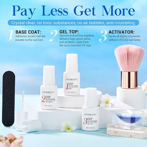 AZUREBEAUTY Dip Powder Nail Kit Winter White Navy Blue Glitter 4 Colors Acrylic Dipping Powder Liquid Set with Base/Top Coat Activator for French Nail Art Manicure DIY Gift for Women thumbnail 7